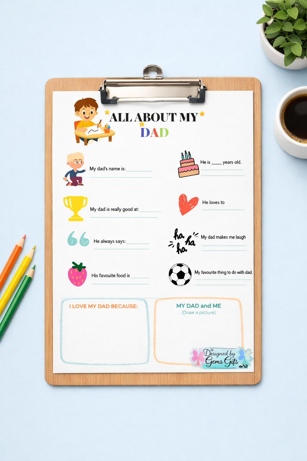 Printable Questionnaire "All About my Dad"