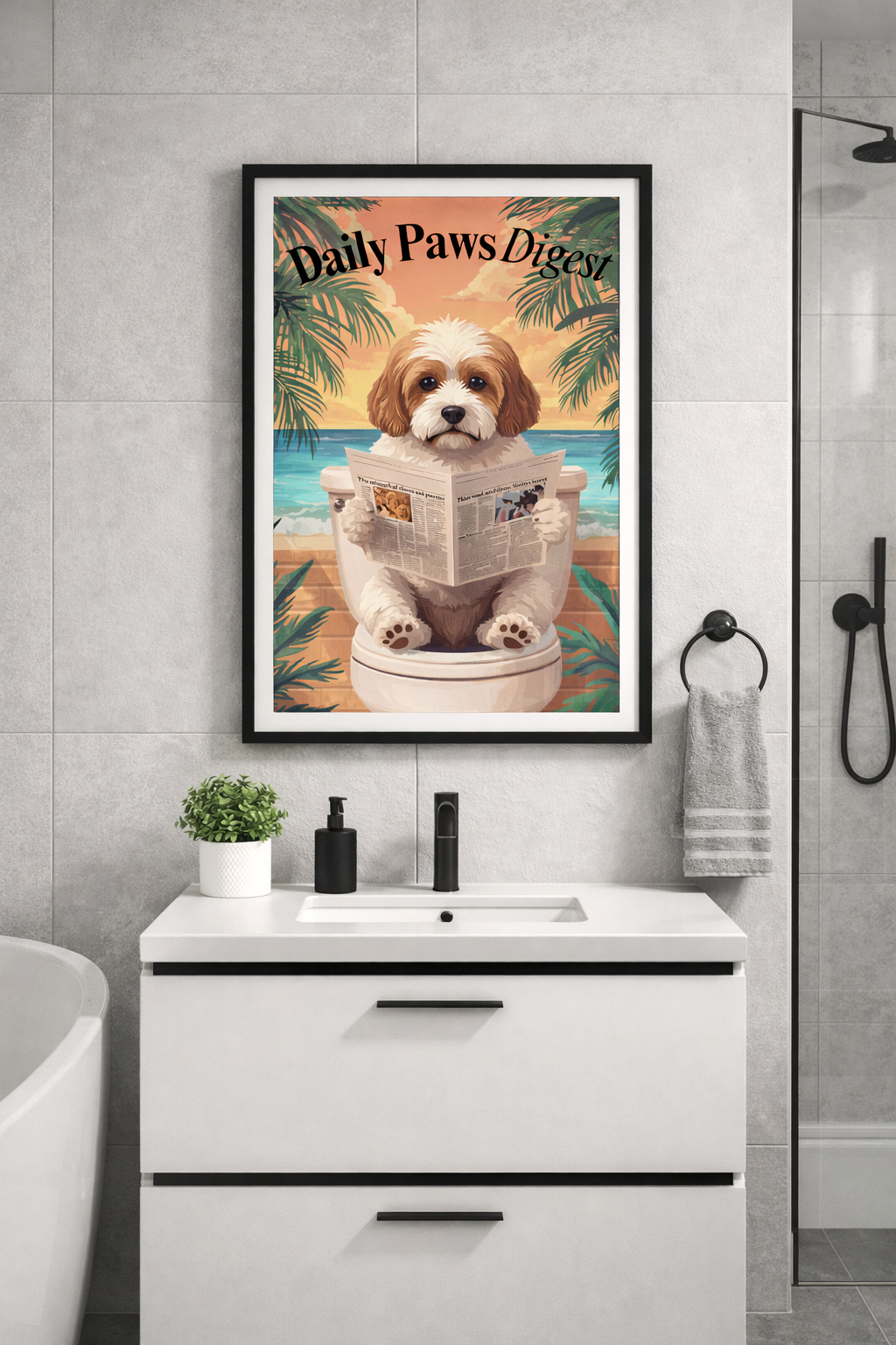 Daily Paws Digest – Funny Dog Bathroom Wall Art Printable